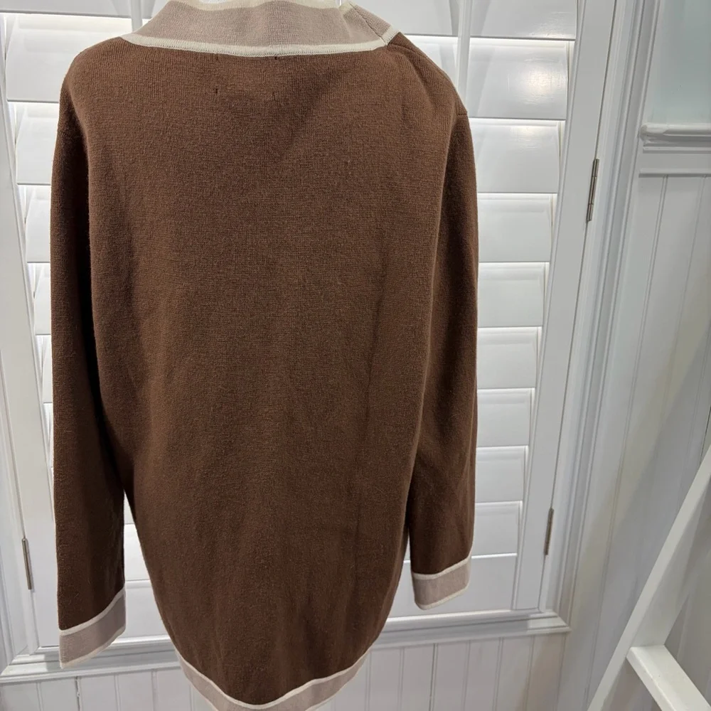 Tuckernuck Brown Cardigan with Cream Trim